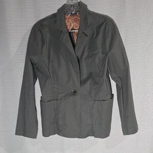 CAbi Style #207 Olive Green One Button Blazer Jacket Sz Small Cotton Stretch